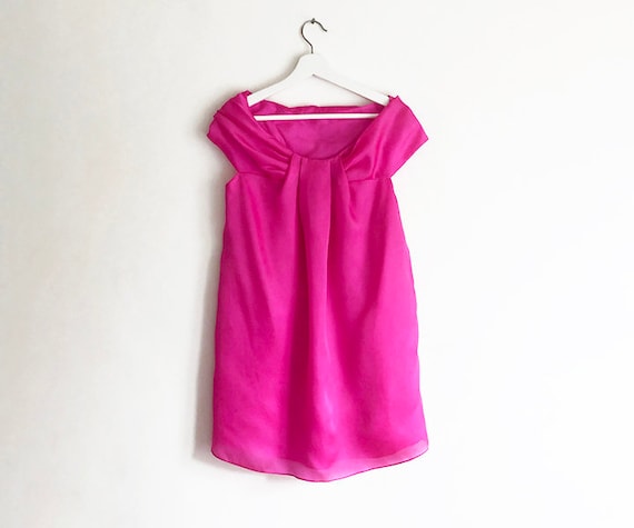 vintage diaphanous pink silk organza dress S - image 1