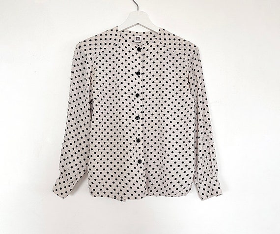 vintage 70s 80s silk polkadot blouse XS S - image 1