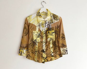vintage 90s  silk mesh paneled blouse XS S