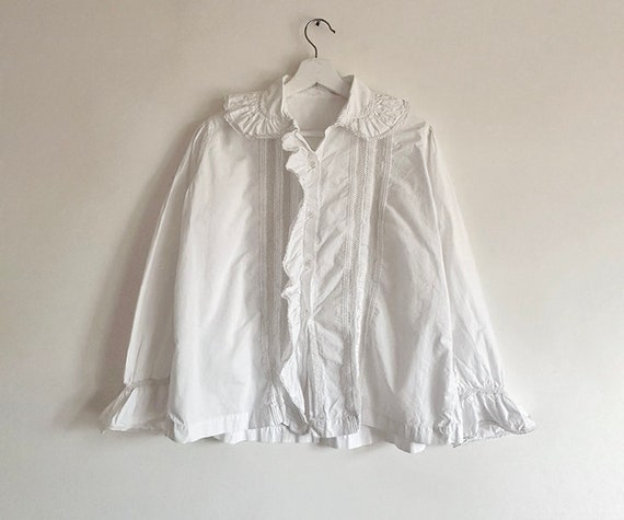 antique french lace ruffled collar cotton blouse … - image 5