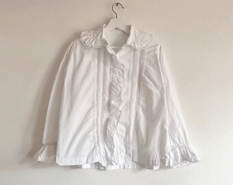 antique french lace ruffled collar cotton blouse S / M