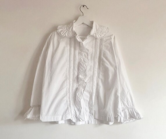 antique french lace ruffled collar cotton blouse … - image 1