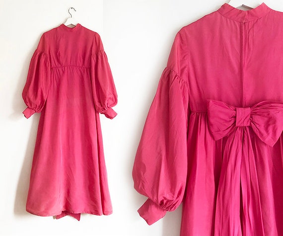 vintage 60s pink balloon sleeved gown XS S - image 1