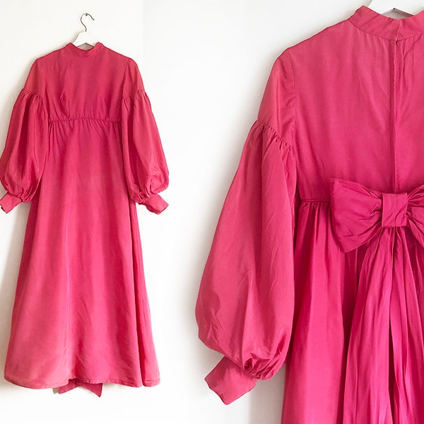 vintage 60s pink balloon sleeved gown XS S