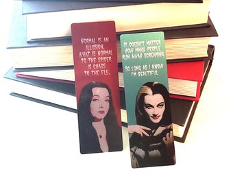 Morticia Addams and Lily Munster metal bookmarks, horror ladies bookmark