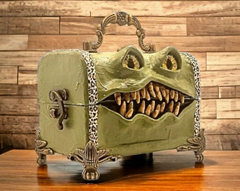 Monster Chest #486, Sage Green Monster Chest with handle and side clasps