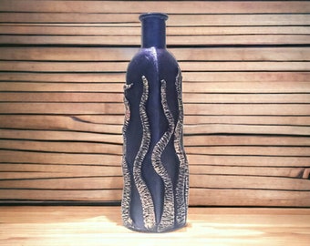 Tentacle glass bottle, sculpted polymer clay bottle art