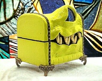 Monster Box #468, Chartreuse Mimic Chest, Creature Box, Dice Storage Box