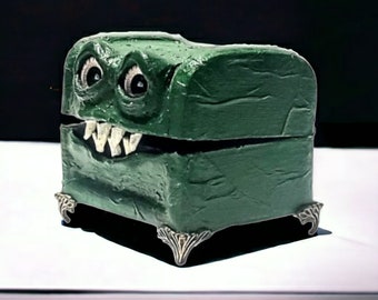 Monster Box #146, Dark Green Mimic Chest, Creature Box, Dice Storage Box