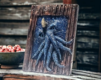 Framed Horned Cthulhu Sculpture- Blue