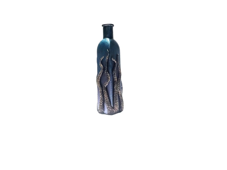 Tentacle glass bottle, sculpted polymer clay bottle art image 5