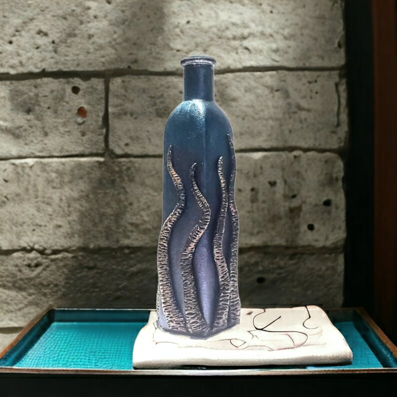 Tentacle glass bottle, sculpted polymer clay bottle art image 1
