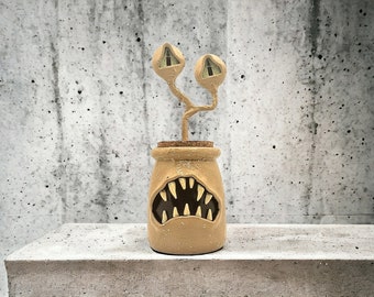 Monster Stash Jar #76, Beige Monster Jar with Orange Interior