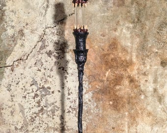 Monster Bud Vase - Weathered Irridescent Metallic Blue Black with Copper Accent Finish
