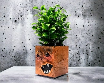 Monster Pot - Square Orange with Artificial Foliage