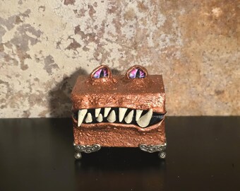 Mini Monster Box #939, Mini Metallic Bright Copper Mimic Chest, Creature Box