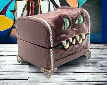 Monster Box #492, Dark Burgundy Mimic Chest, Creature Box, Dice Storage Box