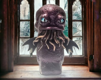 Cthulhu bobble head figurine with wings, Irridescent Purple with Bronze Tentacles Cthulhu