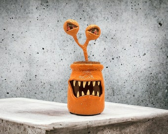 Monster Stash Jar #74, Orange Monster Jar with Lavender Interior
