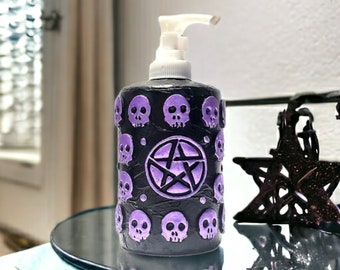 Pentagram and Skulls Soap Dispenser, mixed media soap pump