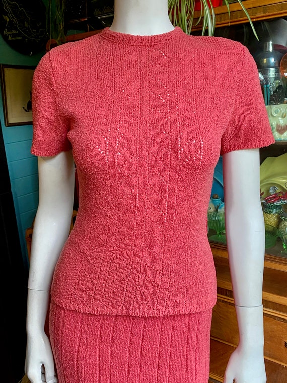 1940’s salmon coral knit 2 piece vintage set
