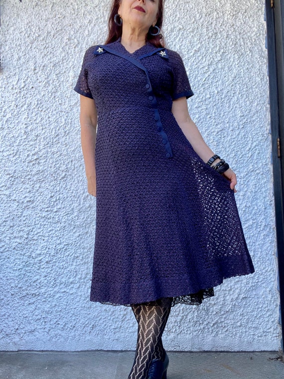 1940's Vintage Sheer Ribbon Knit Dress - image 2