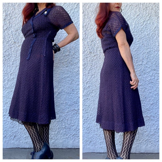 1940's Vintage Sheer Ribbon Knit Dress - image 3