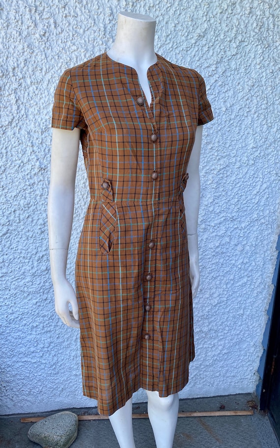 1950's brown plaid dress