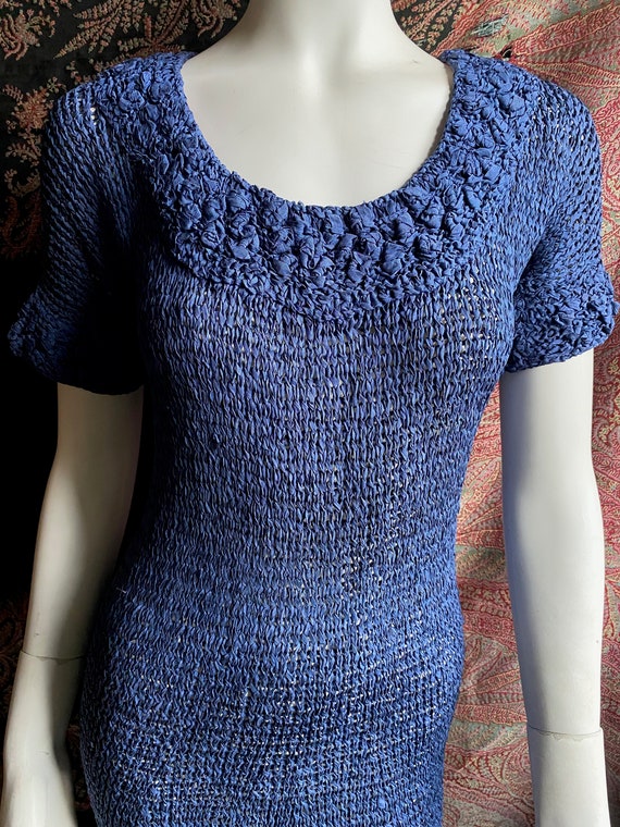 Fabulous Navy Blue 1940's Vintage Ribbon Knit Dres