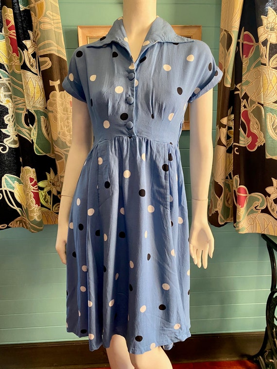 1940's polka dot shirt waister dress