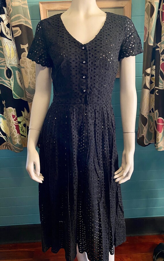 1950's black eyelet cotton dress