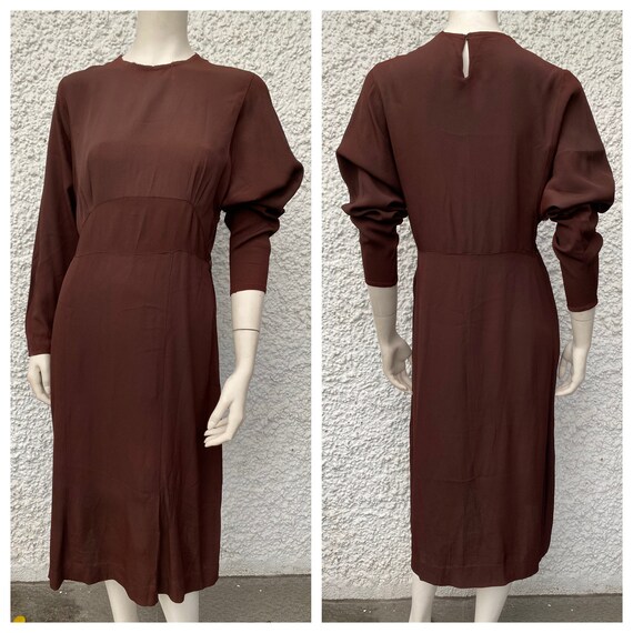 1930’s chocolate brown simple rayon vintage dress