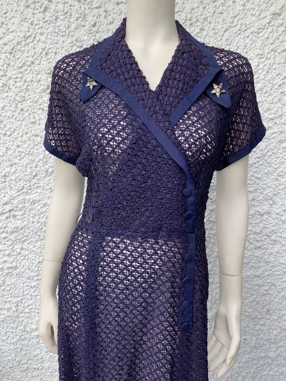 1940's Vintage Sheer Ribbon Knit Dress - image 1