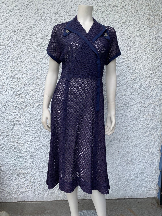 1940's Vintage Sheer Ribbon Knit Dress - image 4