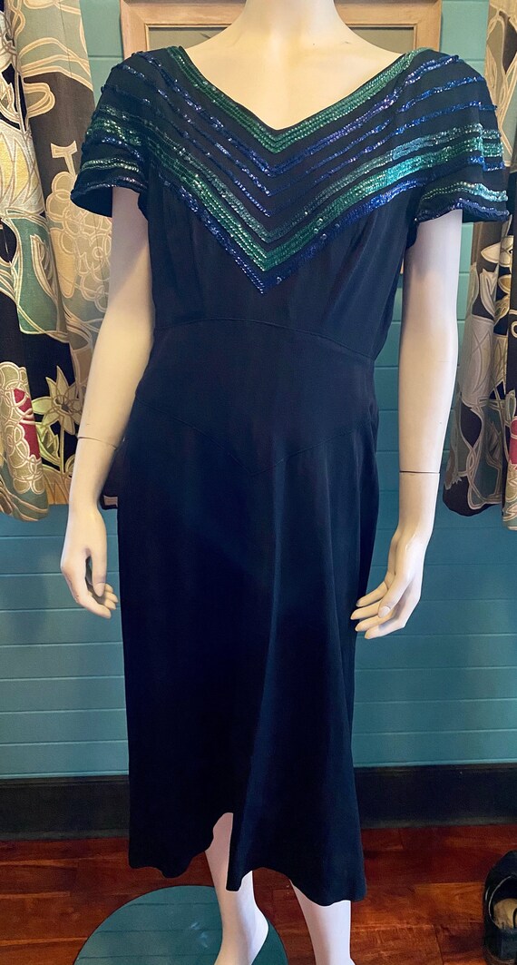 1940's vintage sequin chevron evening dress