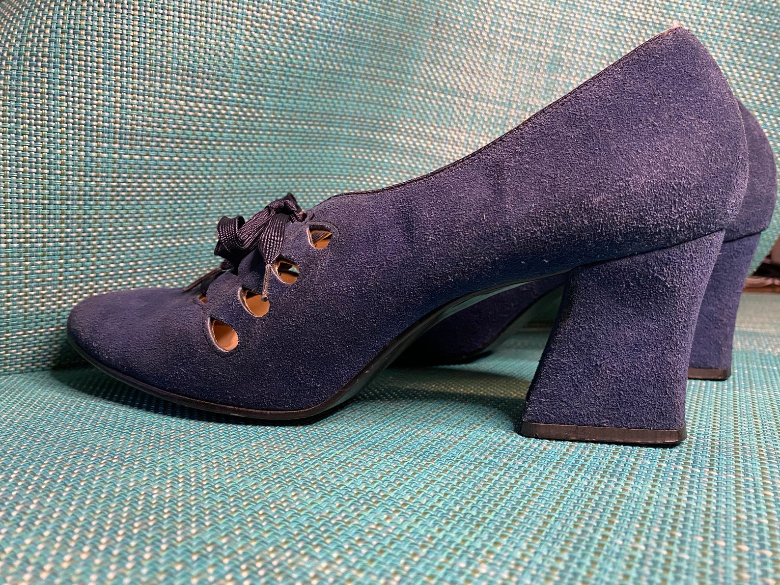1960's lace up blue suede vintage shoes / 60's chunky | Etsy