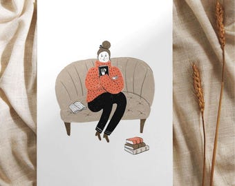 I Love Reading Art Print, Cozy Home Illustration (Digital Download)