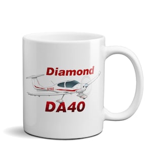 Diamond DA-40 Airplane Ceramic Mug – Custom Mug Personalized w/ N# – Flyboy Toys – Pilot Gift – Aviation Coffee Mug – Airplane Lover’s Mug