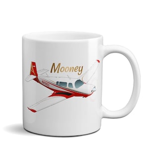 Mooney Airplane Ceramic Mug – Custom Mug Personalized w/ N Number – Flyboy Toys – Pilot Gift – Aviation Coffee Mug – Airplane Lover’s Mug