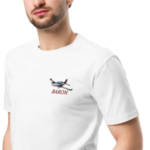 Baron Embroidered T-Shirt – Custom Airplane Premium Shirt w/ N Number – Flyboy Toys – Twin Engine Pilot Gift – Aviation T-Shirt