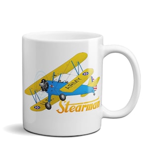 Stearman FSX1 Airplane Ceramic Mug – Custom Mug Personalized w/ Number – Flyboy Toys – Pilot Gift – Aviation Coffee Mug – Aircraft Mug
