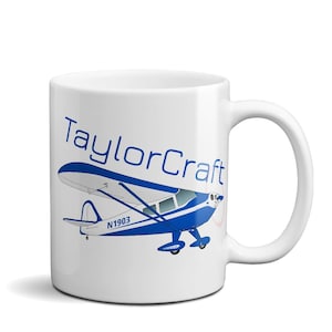 Taylorcraft F-21B Airplane Ceramic Mug – Custom Mug Personalized w/ N Number – Flyboy Toys – Best Pilot Gift – Aviation Coffee Mug