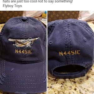 Flyboy Toys Custom Embroidered Distressed Cap Hat - Personalized with your Airplane