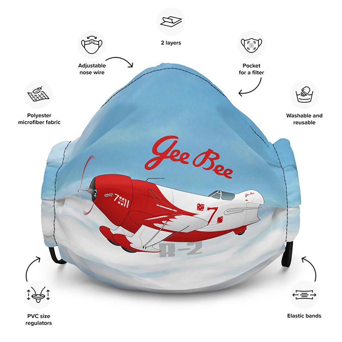 Custom Set of 2 Airplane Premium Face Mask Etsy