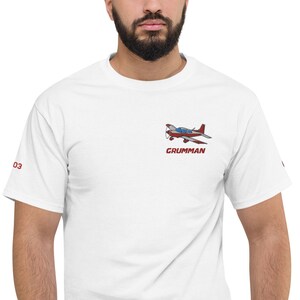 Custom Airplane Embroidered Champion T-Shirt – Personalized with N Number on Right Sleeve – Flyboy Toys Men’s Aviation Tee