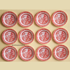 Set of 12 - Red Willow Miniature Paper Plates, 1:12 Scale Dollhouse, Tableware, Dinnerware, Handmade, Kitchen, Dining Room, Table
