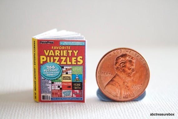 Miniature Puzzle Book, 1:12 Dollhouse Handmade Crossword Search Find, Word Search, Toy Games