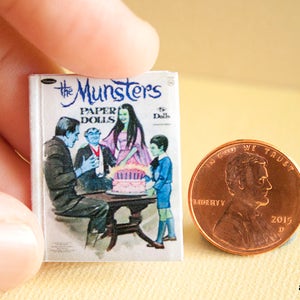 Munsters Paper Doll Book, 1:12 Scale Dollhouse Miniature, Handmade, Toy Game Halloween Monster Frankenstein