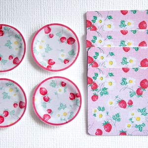 Miniature, Strawberry Paper Plates and Placemats - 1:12 Dollhouse Tableware Dinnerware, Handmade, Kitchen, Dining Room, Strawberries