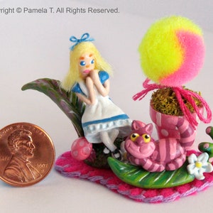 1:12 Scale Dollhouse Miniature - Alice in Wonderland & Chesire Cat - 5 Pc. Set - Artisan Handmade One of a Kind